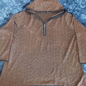 Chic Brown Hooded Top with Studded Trim